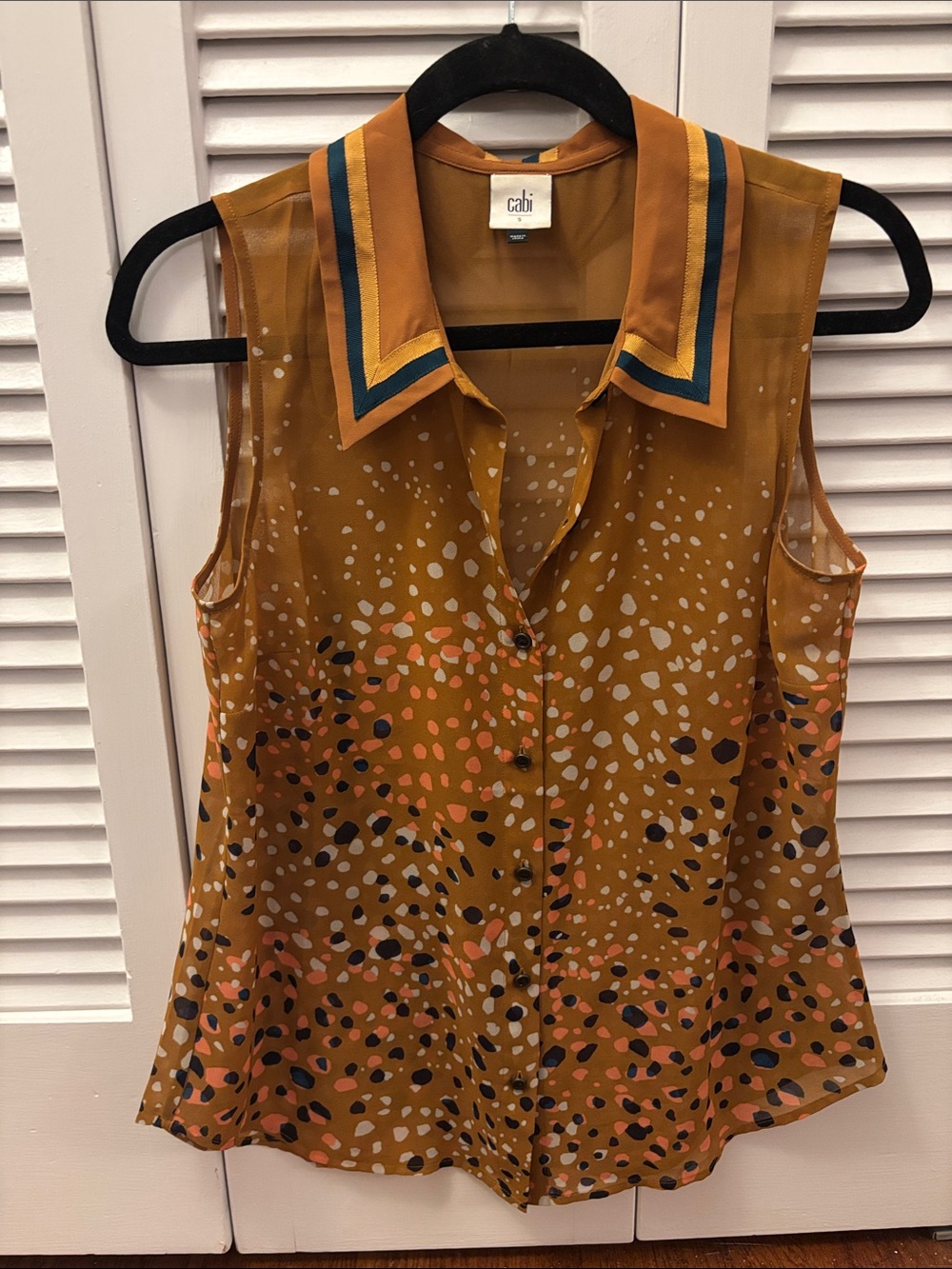 CAbi Mustard Polka-Dot Sleeveless Button-Up with Contrast Collar